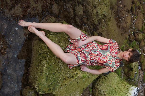 Desenli Keten Elbise-ÇAĞLA