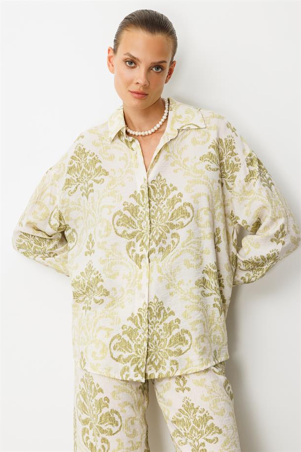 Desenli Oversize Gömlek-YEŞİL