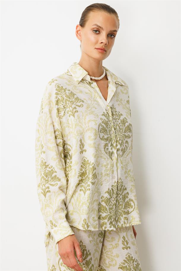 Desenli Oversize Gömlek-YEŞİL