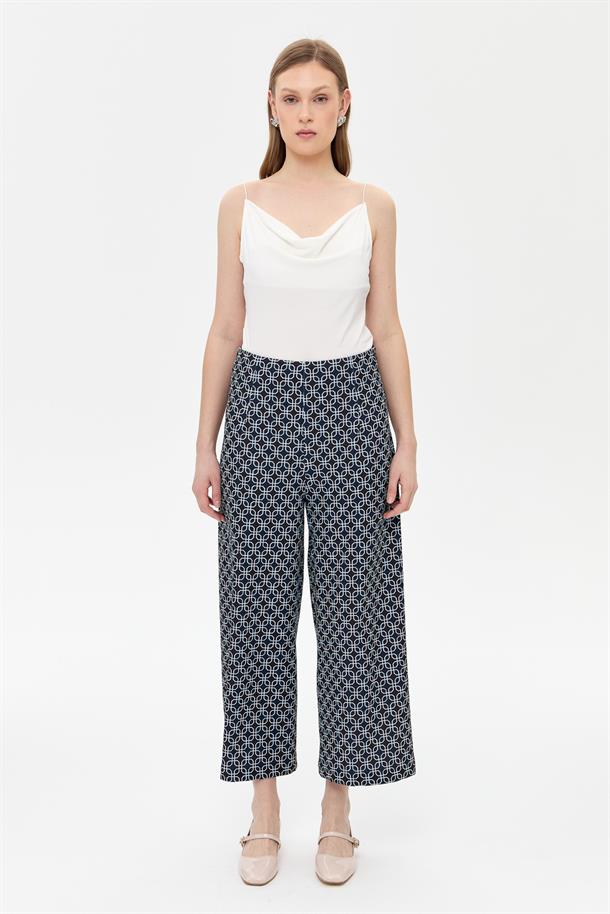 Desenli Rahat Kesim Scuba Pantolon-LACI