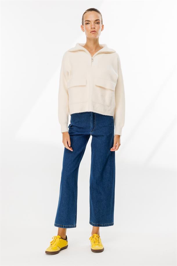 Dik Yaka Yarım Fermuarlı Triko Kazak-KEMIK