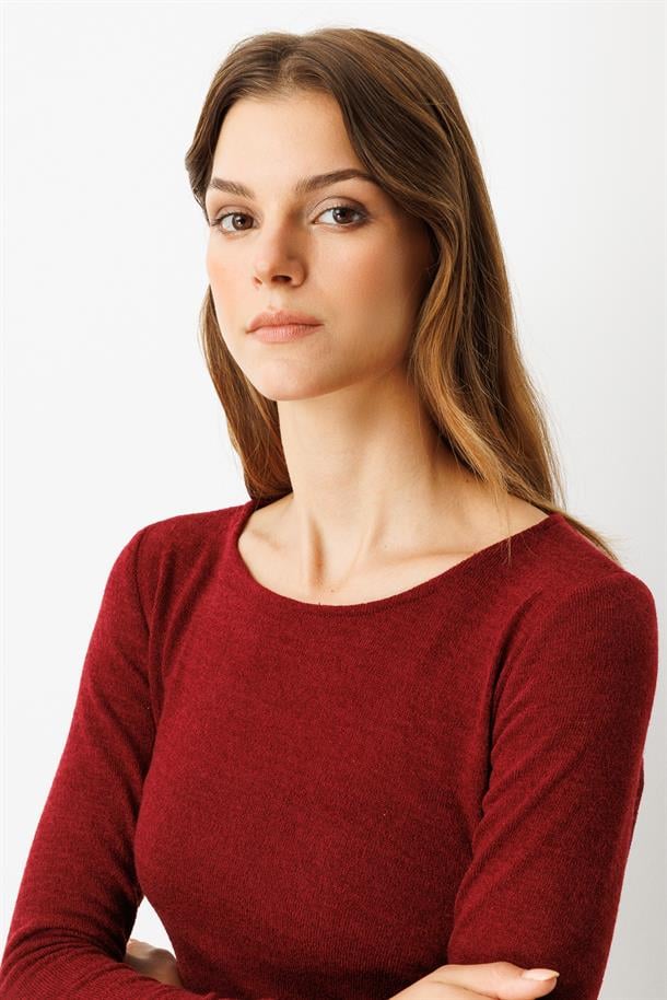 Drape Detaylı Dokuma Bluz-BORDO