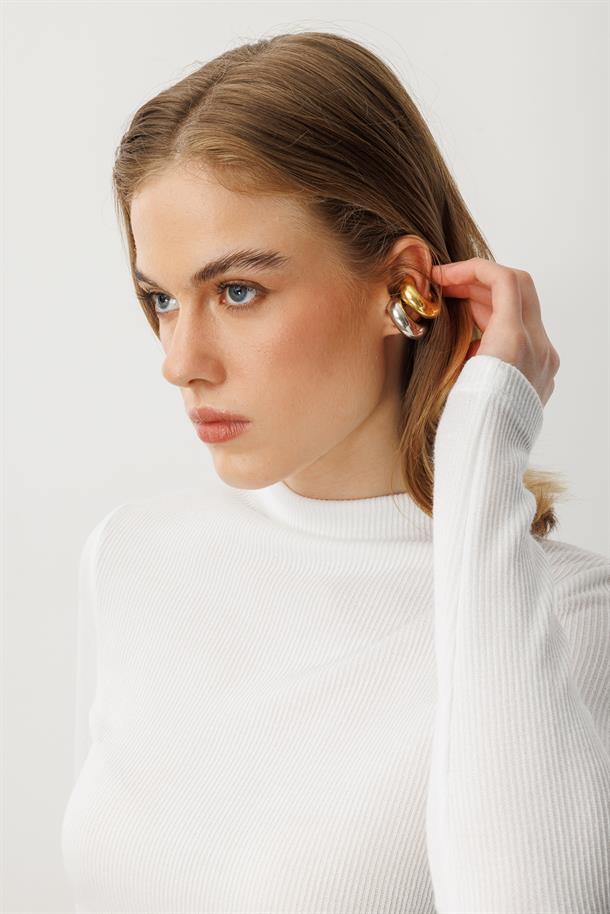 Drape Detaylı Yuvarlak Yaka Bluz-KEMIK