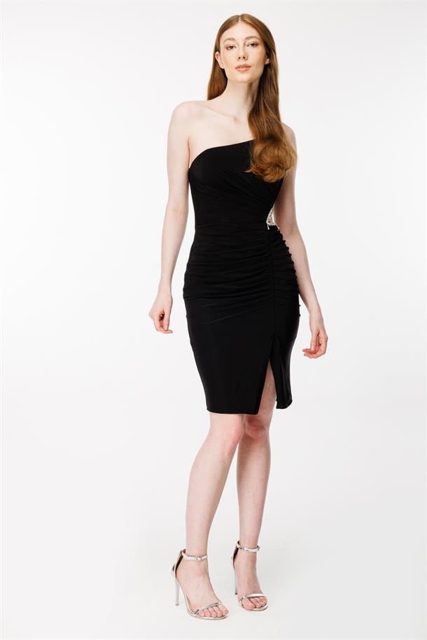 Drape Ve Cut Out Detaylı Abiye-SİYAH