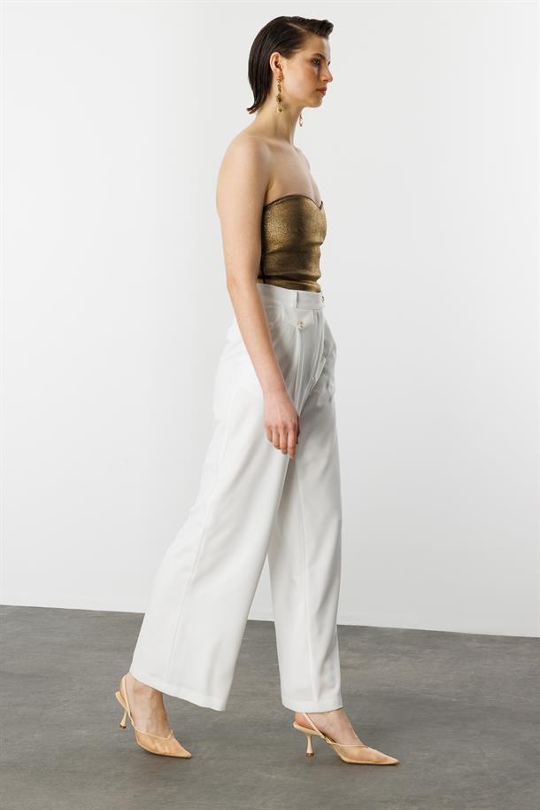 Düğme Detay Bol Pantolon-KEMIK