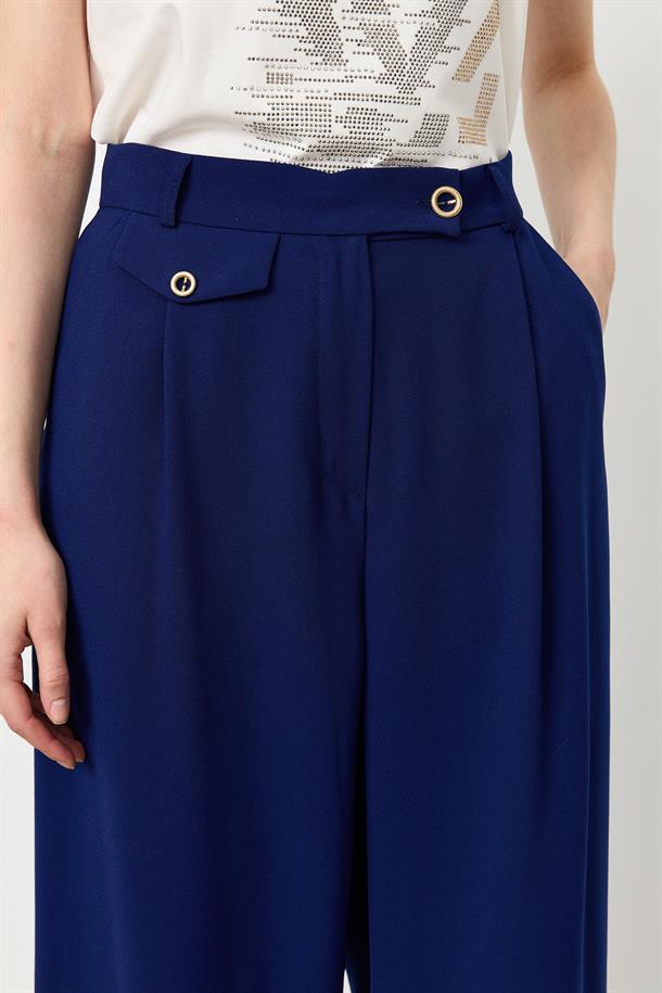 Düğme Detay Bol Pantolon-LACI