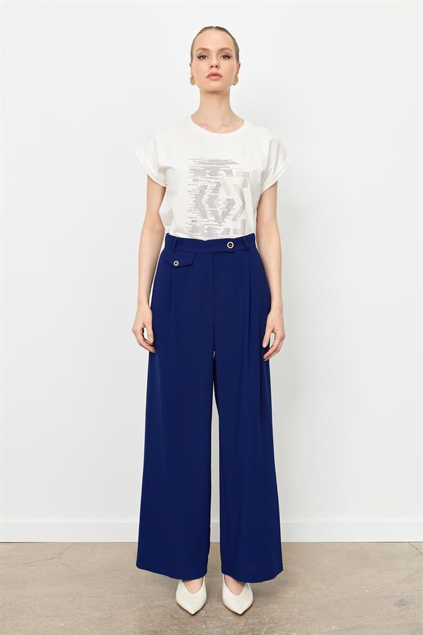 Düğme Detay Bol Pantolon-LACI