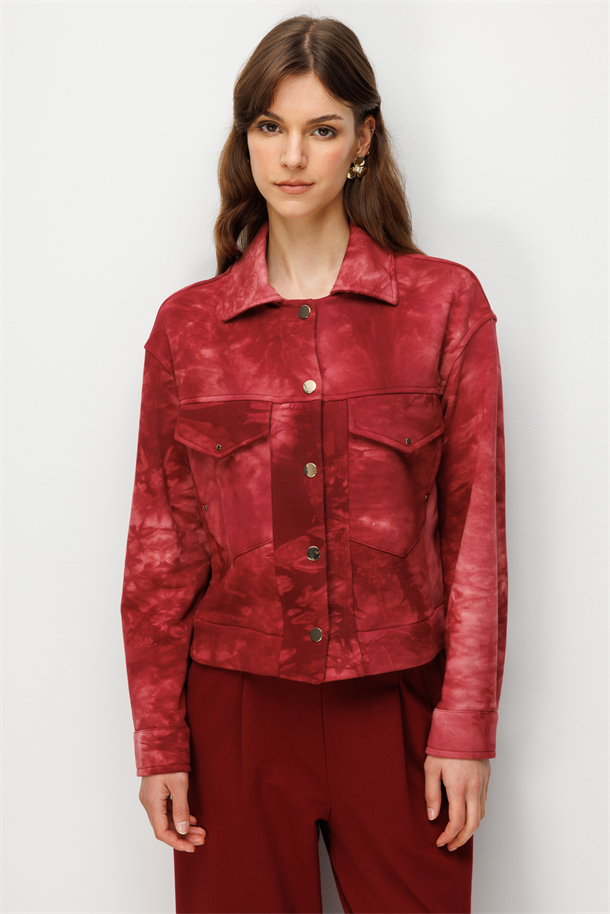 Düğme Detaylı Batik Ceket-BORDO