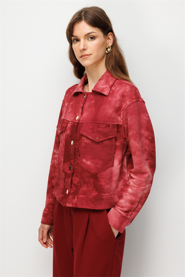 Düğme Detaylı Batik Ceket-BORDO