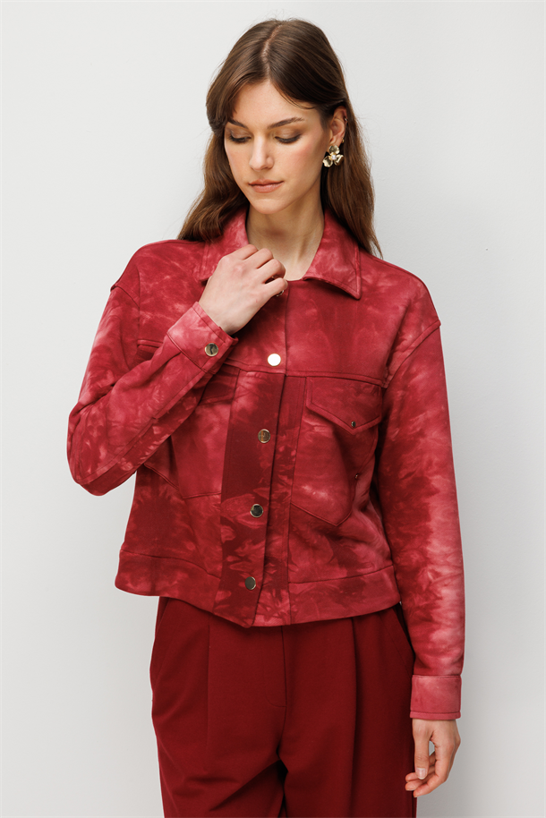 Düğme Detaylı Batik Ceket-BORDO
