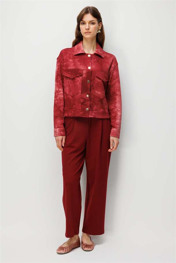 Düğme Detaylı Batik Ceket-BORDO
