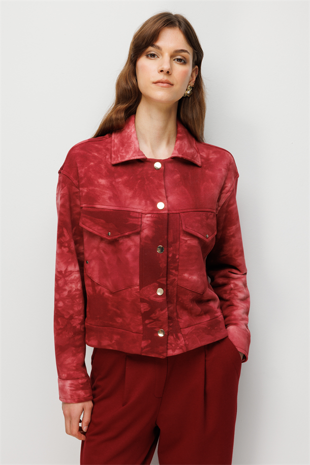 Düğme Detaylı Batik Ceket-BORDO