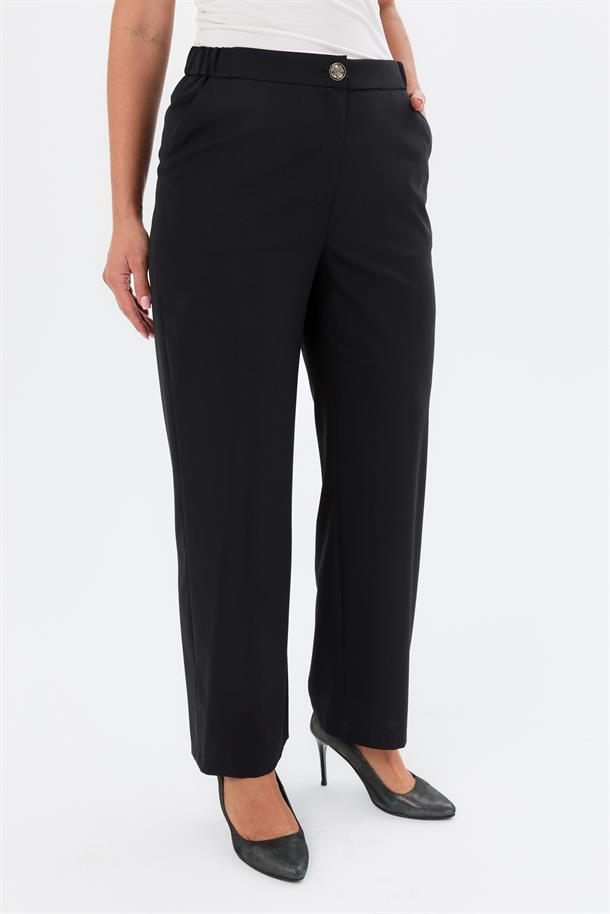 Düğme Detaylı Büyük Beden Pantolon-SİYAH