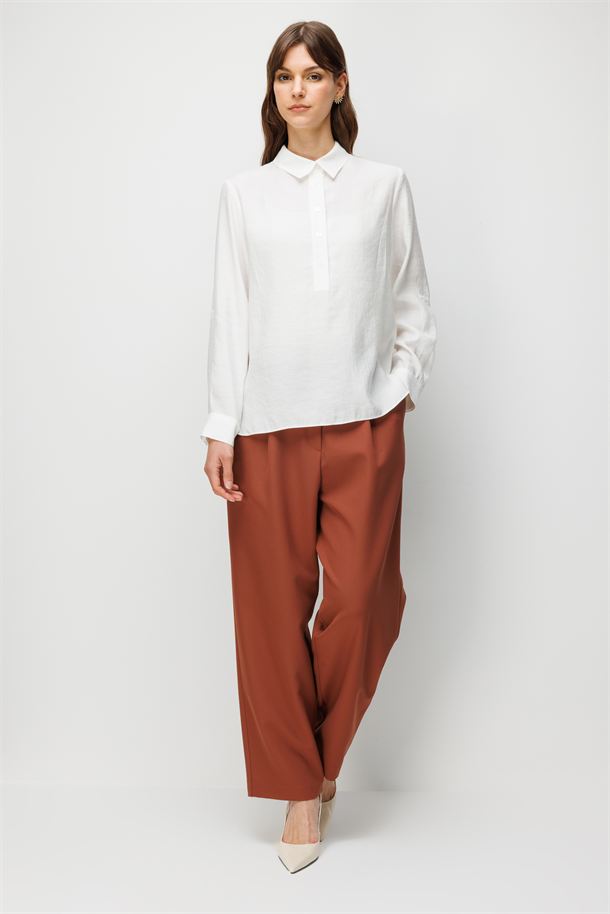 Düğme Detaylı Gömlek Bluz-EKRU