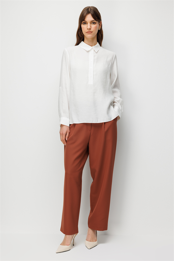 Düğme Detaylı Gömlek Bluz-EKRU