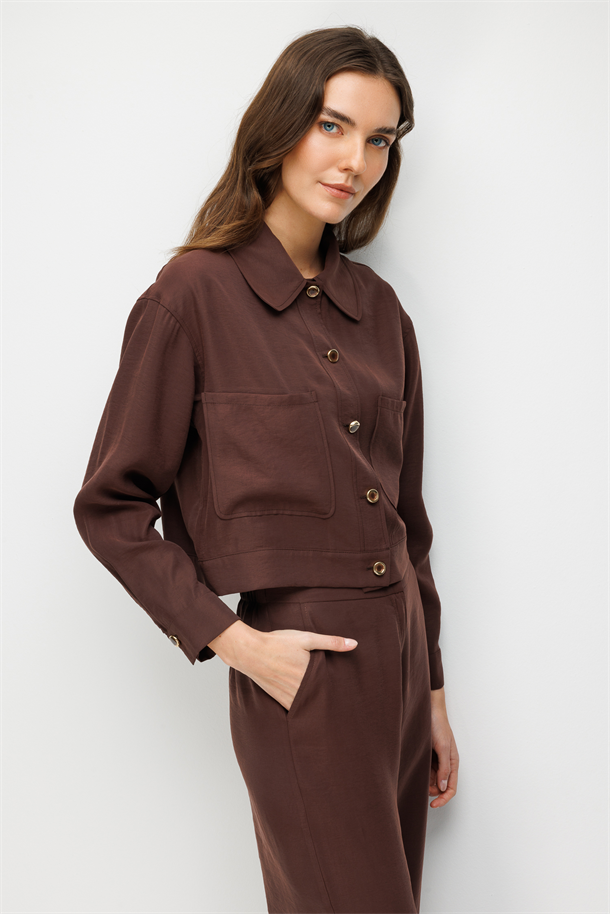 Düğme Detaylı Modal Ceket-KAHVE