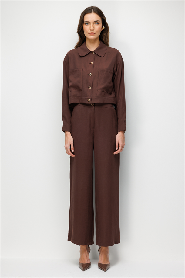 Düğme Detaylı Modal Ceket-KAHVE