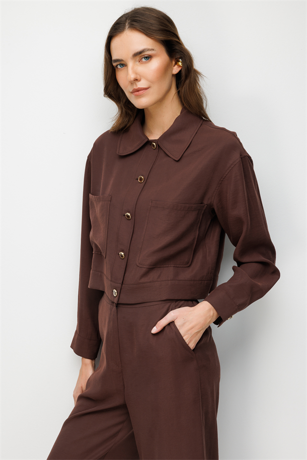 Düğme Detaylı Modal Ceket-KAHVE