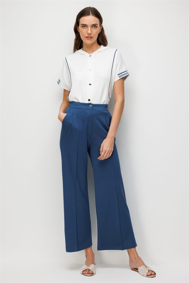 Düğme Detaylı Modal Pantolon-İNDİGO