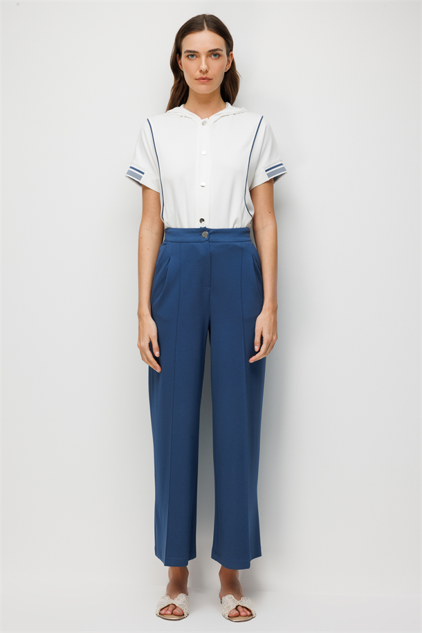 Düğme Detaylı Modal Pantolon-İNDİGO