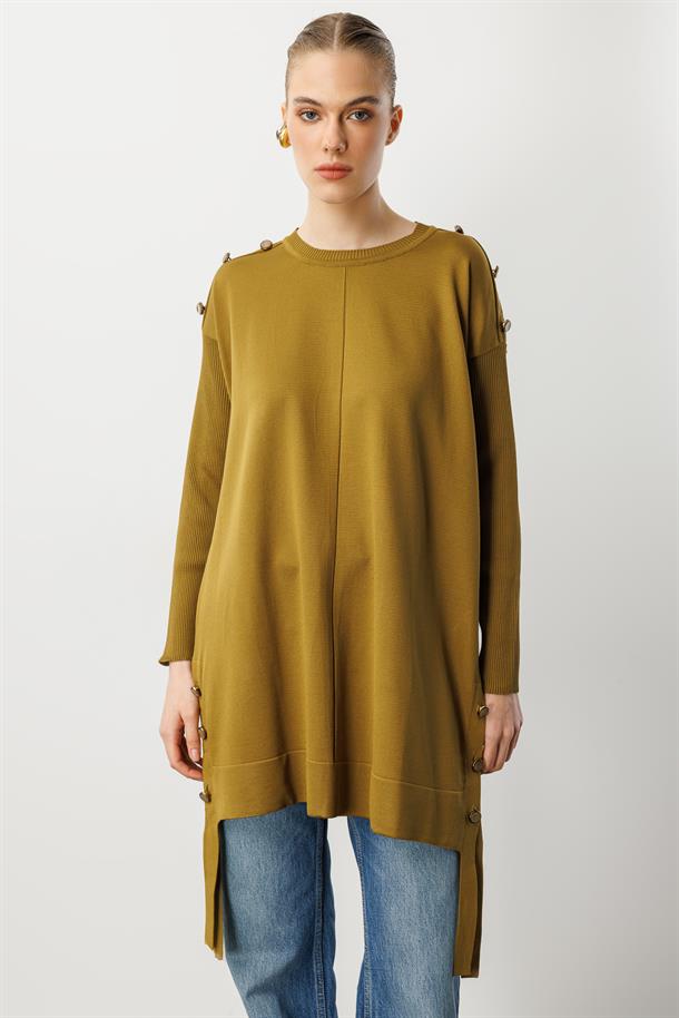 Düğme Detaylı Triko Tunik-HARDAL