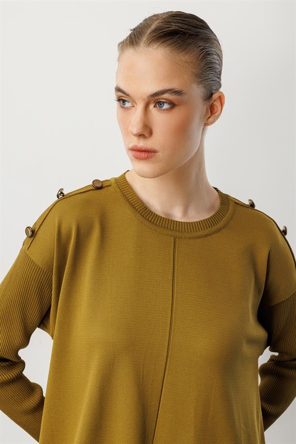 Düğme Detaylı Triko Tunik-HARDAL