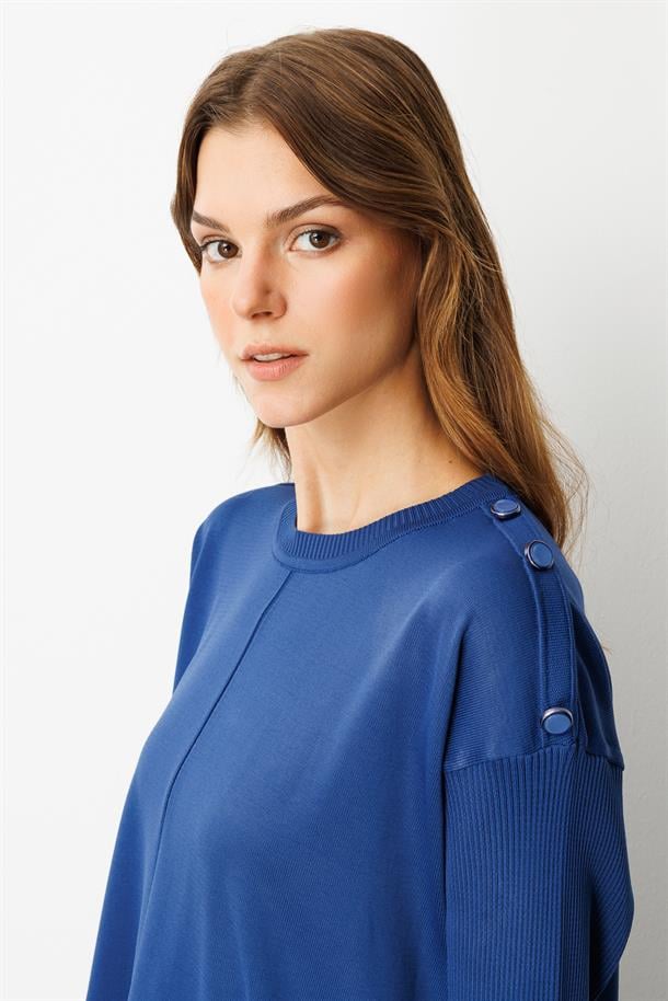 Düğme Detaylı Triko Tunik-SAX