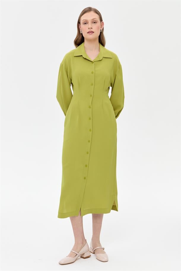 Düğmeli ve Beli Kuşaklı Elbise-Y.YEŞİLİ