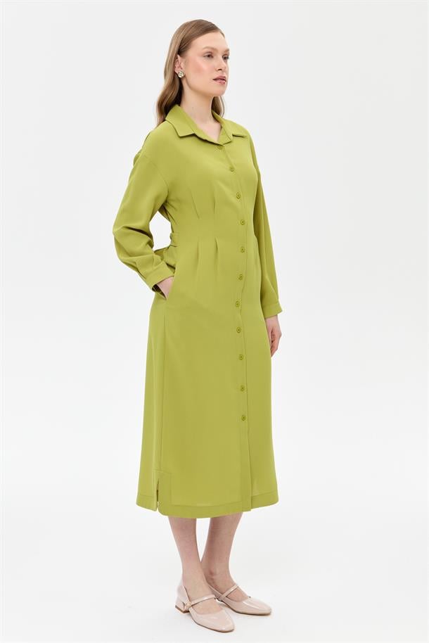 Düğmeli ve Beli Kuşaklı Elbise-Y.YEŞİLİ