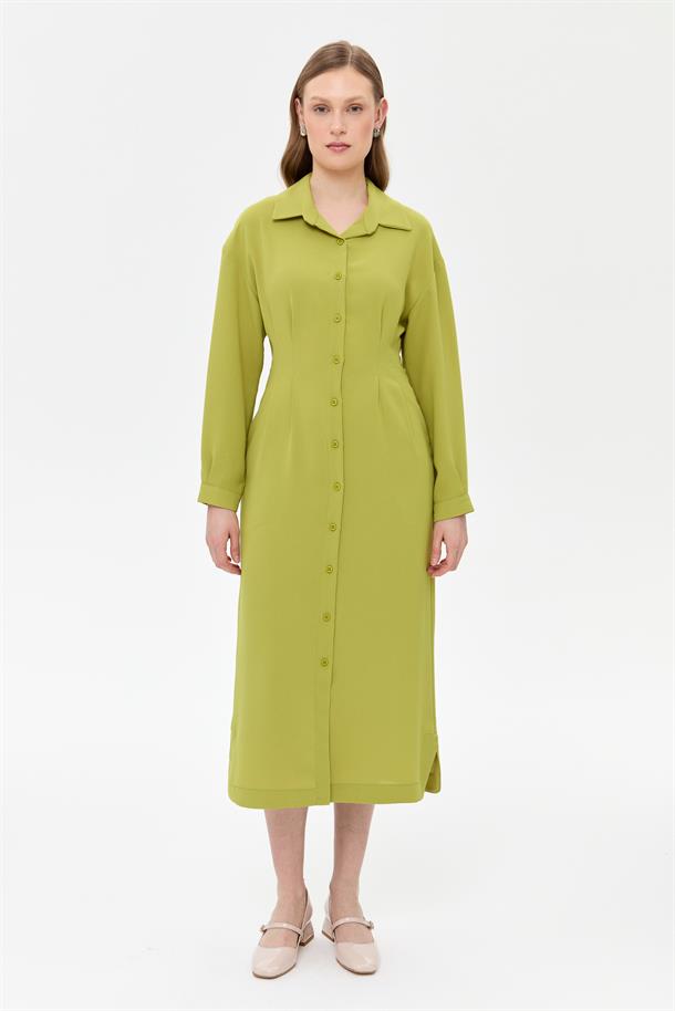 Düğmeli ve Beli Kuşaklı Elbise-Y.YEŞİLİ