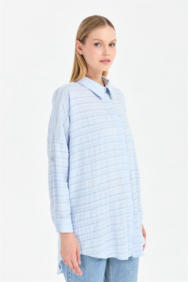 Ekose Coton Rahat Gömlek-MAVİ