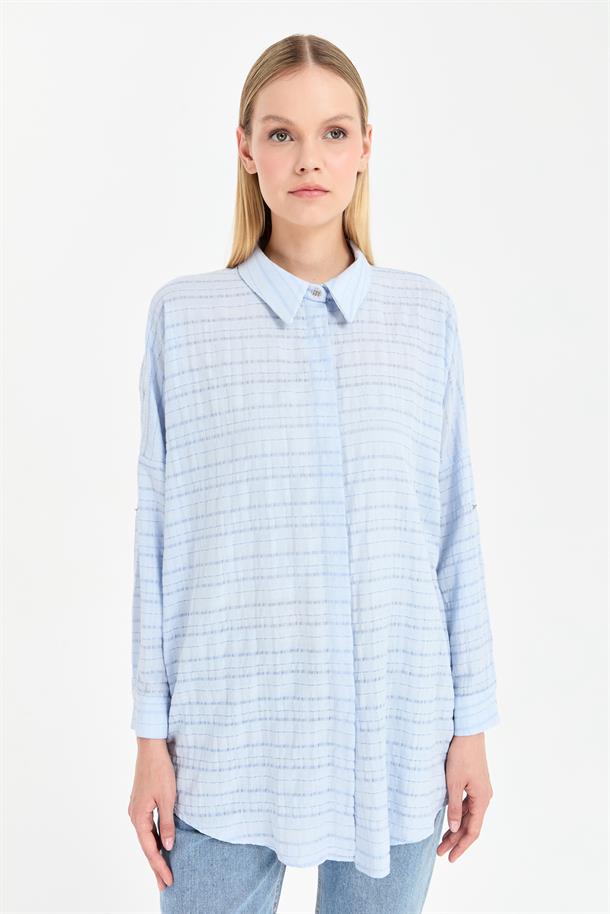 Ekose Coton Rahat Gömlek-MAVİ