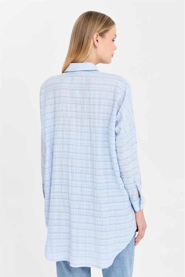 Ekose Coton Rahat Gömlek-MAVİ