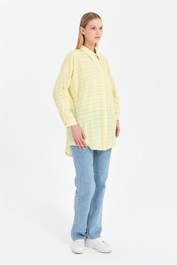 Ekose Coton Rahat Gömlek-SARI