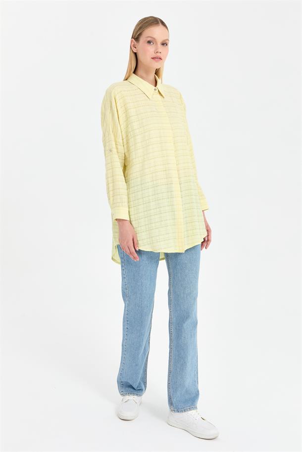 Ekose Coton Rahat Gömlek-SARI