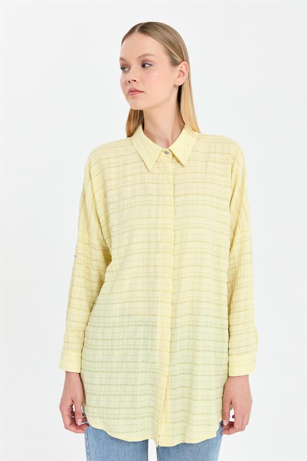 Ekose Coton Rahat Gömlek-SARI