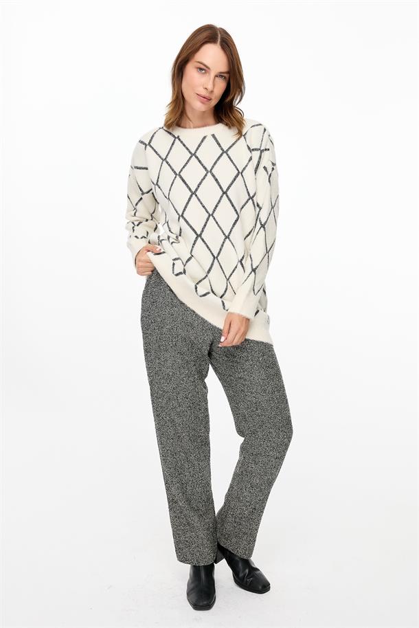 Ekose Desenli Triko Tunik-EKRU