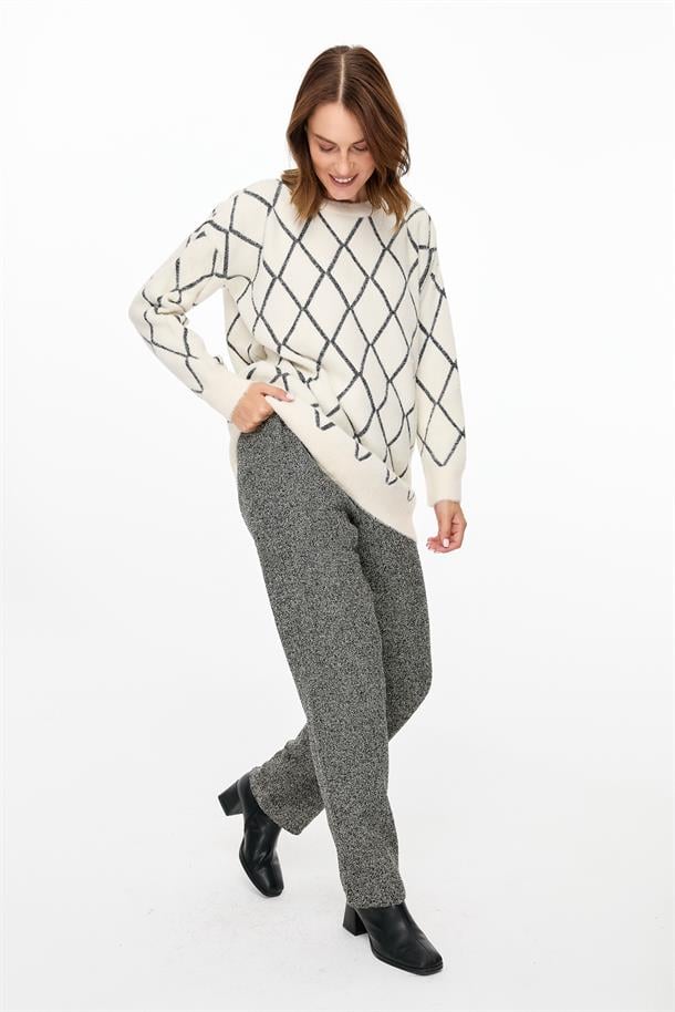 Ekose Desenli Triko Tunik-EKRU