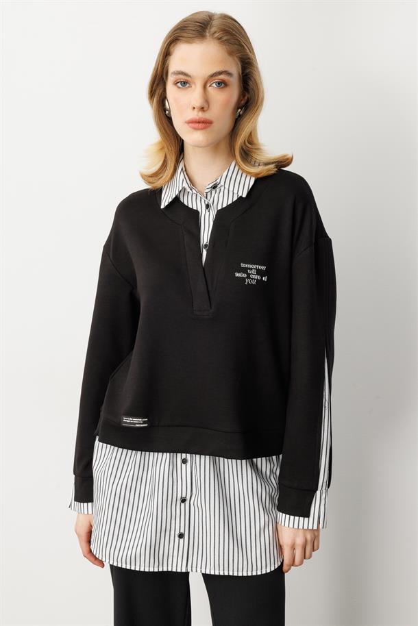 Eteği Çıkarılabilir Modal Gömlek-SİYAH