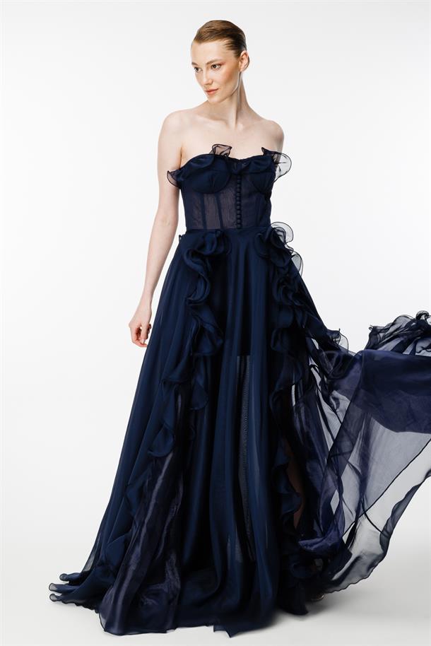 Eteği Volanlı Straplez Abiye-LACI