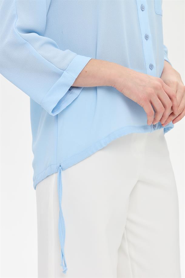 Etek Ucu Büzgülü Gömlek-A.MAVI