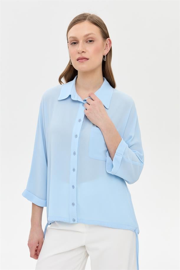 Etek Ucu Büzgülü Gömlek-A.MAVI