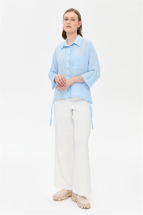 Etek Ucu Büzgülü Gömlek-A.MAVI