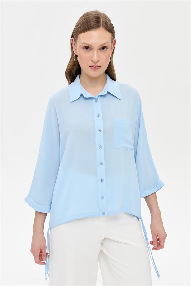 Etek Ucu Büzgülü Gömlek-A.MAVI