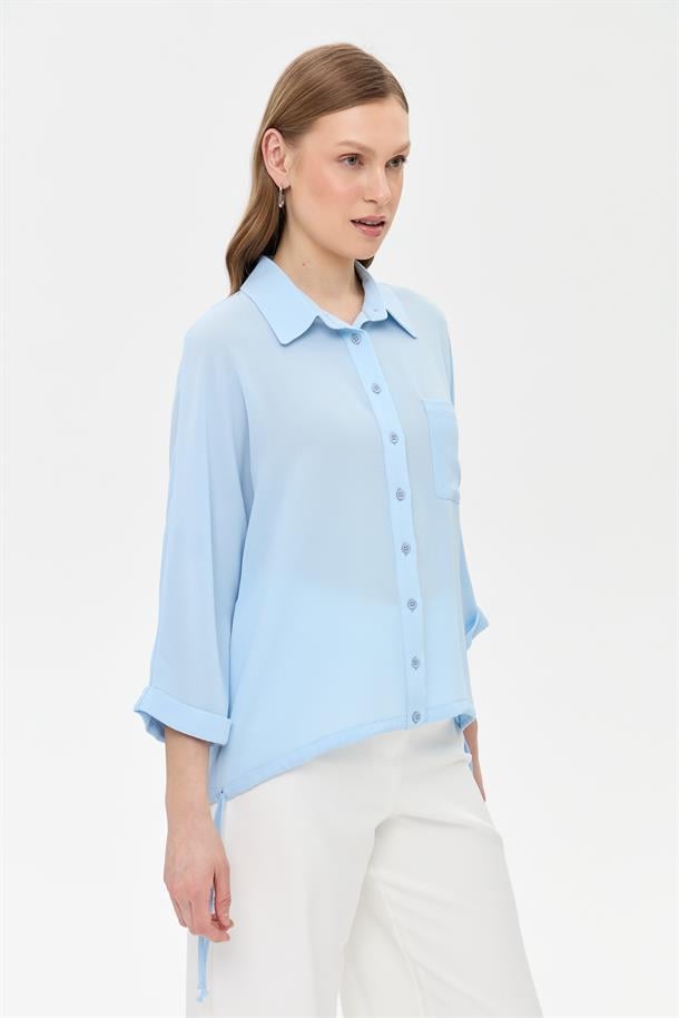 Etek Ucu Büzgülü Gömlek-A.MAVI