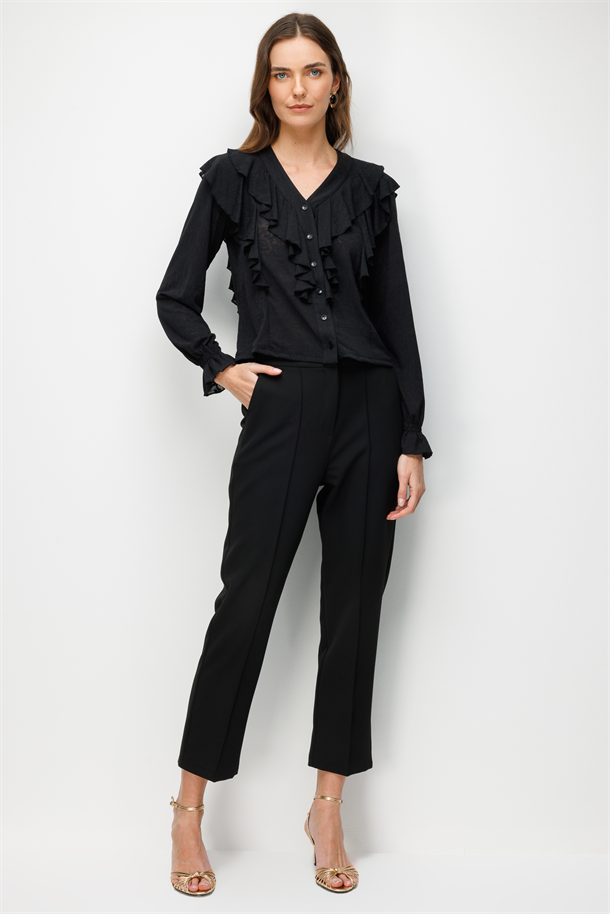 Farbela Detaylı Dantel Gömlek-SİYAH