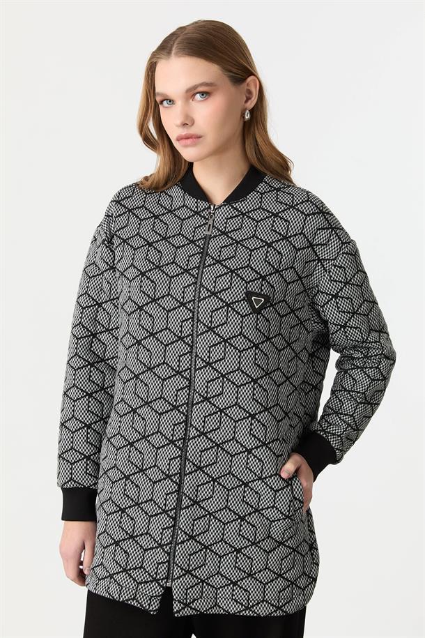 Fermuar Detaylı Dokuma Tunik Ceket-SİYAH