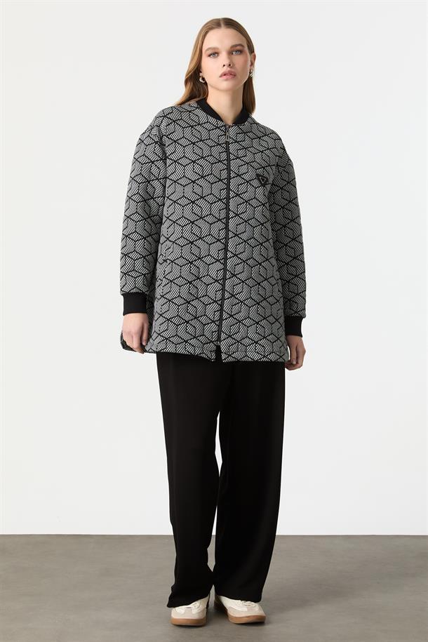 Fermuar Detaylı Dokuma Tunik Ceket-SİYAH