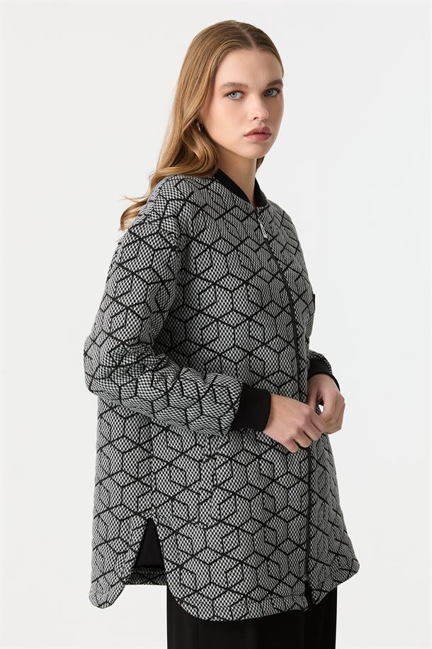 Fermuar Detaylı Dokuma Tunik Ceket-SİYAH