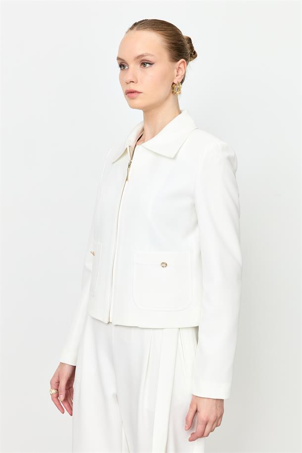 Fermuar Detaylı Kısa Ceket-KEMIK